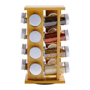 Solid Wood Bamboo <b>Rotating</b> <b>Spice</b> <b>Rack</b> 12 Bottles Countertop Organizer Kitchen Seasoning Storage <b>Rack</b> - Product Image 1