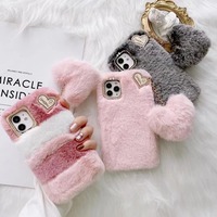 Étui de téléphone portable en TPU souple en fourrure de peluche en forme de cœur d'amour de luxe pour iPhone 7 8 Plus Xr X Xs Max 11 12 13 14 15 16 17 Pro Max