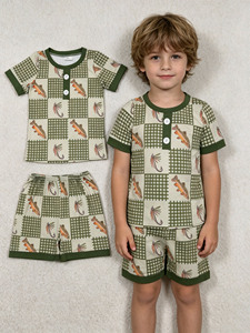 Conjuntos de Ropa para Bebés y Niños Pequeños RTS Boutique, Camiseta y Pantalones Cortos de Verano con Estampado de Camiones y Peces, 2 Piezas, Nuevos Estilos - Product Image 1