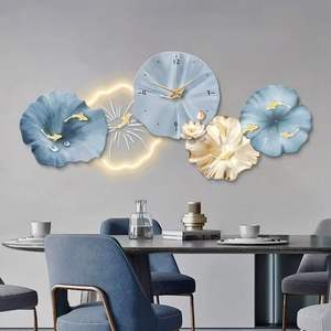 Tableau <span class=keywords><strong>mural</strong></span> lumineux LED 160*68CM, design Art Déco, poisson avec horloge, impression UV acrylique, pour salon - Product Image 1