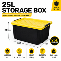 Boîte de rangement pour outils 25L, boîte en plastique robuste, organisateur pour garage, atelier, maison