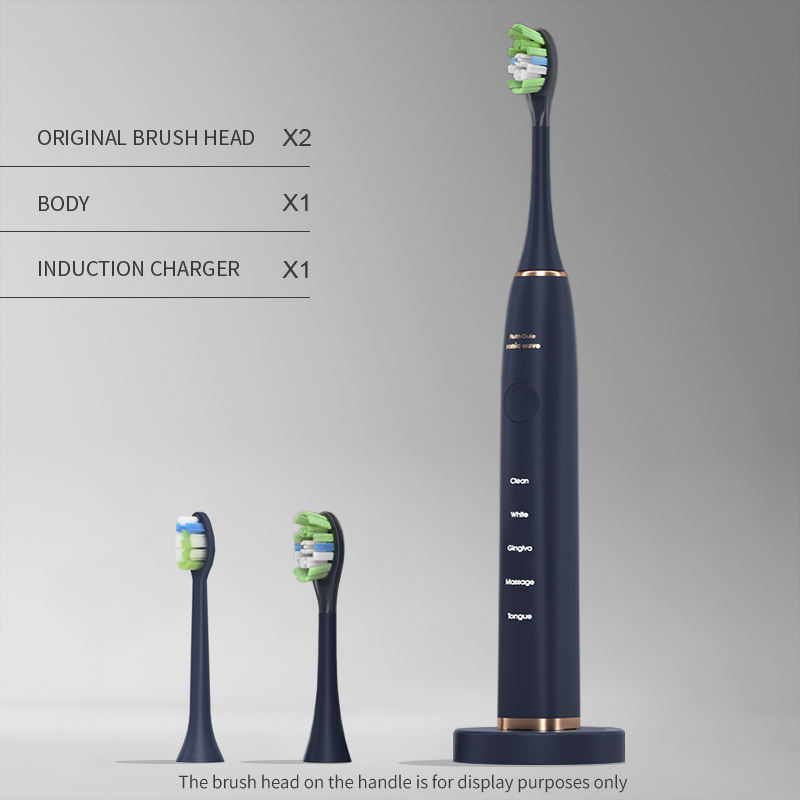 ตัวเครื่องสีน้ำเงิน+หัวแปรงสองอัน+ที่ชาร์จไร้สาย