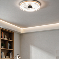 Ventilateur de plafond en chêne avec éclairage, cadre en maille diamantée, moteur DC, 5 pales, 2 tailles, intensité variable pour salon, chambre à coucher, salle à manger