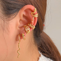Pendientes de Clip con Perlas y Geometría Serpentina para Mujer, Pendientes de Aro con Forma de Serpiente Tridimensional, Joyería Femenina