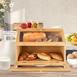 Boîte à pain en bambou multifonctionnelle avec couvercle en verre pour la cuisine - Product Image 4