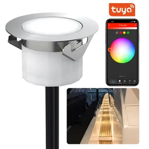 1W 12 Volt 45mm Tuya App Control RGB Outdoor IP67 Buried Lamp Stair Ground Led Deck Light For Pathway Garden Lawn Pathway