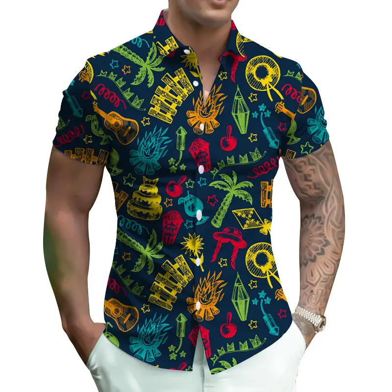 Men's Demon Slayer Check Casual Short Sleeve Shirt 3D Printed Anime Shirt Short Sleeve Hawaiian Shirt Casual Blouse Tops Aloha