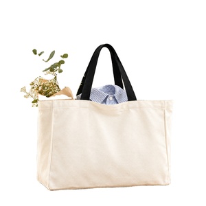 Sac en toile de coton personnalisé avec logo, grandes poignées noires, réutilisable, écologique, pour courses, voyages, livres, sac promotionnel, cadeau - Product Image 1