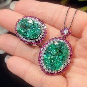 Wholesale Eco-friendly Copper 15*20/13*18mm Green Zircon Black Gold Plated Necklace and <b>Ring</b> <b>Sets</b> for <b>Women</b> Jewelry - Product Image 3
