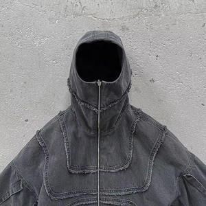 Veste <span class=keywords><strong>à</strong></span> capuche hiver personnalisée en denim brodé de poids lourd avec cagoule <span class=keywords><strong>Ninja</strong></span> masquée <span class=keywords><strong>à</strong></span> capuche avec fermeture éclair - Product Image 5