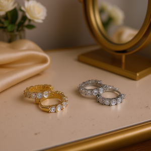 E4356 ต่างหูแบบห่วง 15 มม. ชุบทองทรงกลมประดับเพชรเซอร์คอนสไตล์คลาสสิกเครื่องประดับสำหรับงานปาร์ตี้สำหรับทุกเพศ - Product Image 2