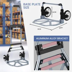 Carrinho de mão dobrável Dolly (176LB), carrinho de bagagem para serviço pesado com rodas de PVC, carrinho de mão dobrável portátil para movimentação, viagens