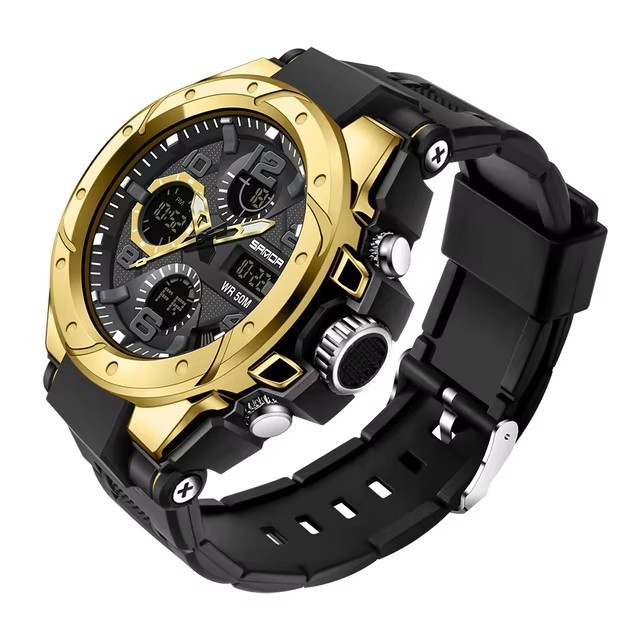 SANDA 6008 Waterproof Swimming Watch Men Sports Reloj Watches Dual Display Analog Digital LED Electronic Quartz Wristwatches