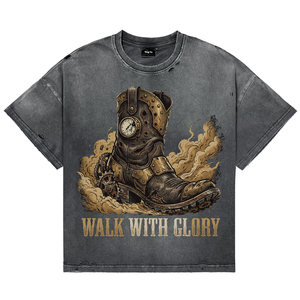   Camisetas de Verano para Hombre con Estampado DTG Walk With Glory, Estilo Vintage, Lavado a la Perfección, 100% Algodón, Manga Corta, Talla Grande, Estilo Urbano - Product Image 1