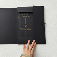 Porte-menu en papier noir personnalisé avec impression dorée, livre de menu de luxe pour restaurant, bar, bistrot, café avec bouton à cordon