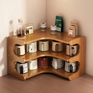 Étagère à épices d'angle moderne en bambou naturel à trois niveaux, rangement de cuisine sur pied, écologique - Product Image 1