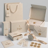 Ensemble d'emballages en papier kraft écologique personnalisé pour bijoux, cosmétiques et cadeaux, avec ruban, étiquette, autocollant et papier de soie