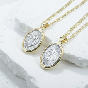 Colgante de doble cara de San Benito, amuleto religioso de moda, chapado en cobre, medalla de oro auténtico de 14K, collar con colgante de moneda. - Product Image 1