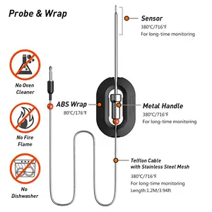 2PACK Food-grade Stainless Waterproof Meat Probe Only For Hypersynes Thermometer