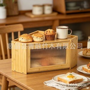 กล่องขนมปังไม้ไผ่พร้อมแผงกระจกสำหรับเก็บขนมและขนมอบ ใช้ในครัว - Product Image 5