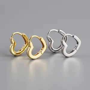 HOVANCIO Valentine Jewelry 925 Sterling Silver Love Heart Clip-on Earrings S925 Silver 18K Gold Clip Hollow Heart Huggie Earring