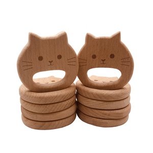 Hêtre <span class=keywords><strong>Animal</strong></span> Sculpté au Laser <span class=keywords><strong>Chaton</strong></span> Hêtre Bois Bébé Anneau De Dentition Jouet - Product Image 3