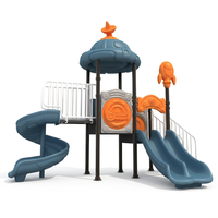 Structure de jeu extérieure pour enfants Aventure spatiale avec double toboggan et panneaux interactifs en LLDPE pour la maison et la maternelle