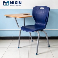 Chaises de formation personnalisées, design ergonomique, coque en plastique bleue, mobilier scolaire, chaise d'étudiant avec tablette d'écriture, utilisation en classe et en salle d'étude