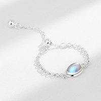 S925 argent Sterling réglable pierre de lune anneau chaîne rêveuse irisé femmes index doigt mariage fête bijoux pull-out
