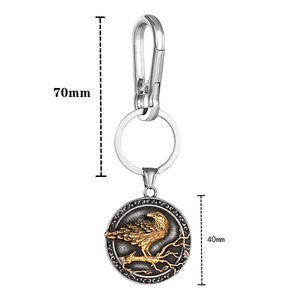 Nordic Viking Raven Keychain Oval Zinc Alloy Embossed Pendant Leather Carabiner Style Handmade Metal <b>Key</b> <b>Chain</b> - Product Image 2