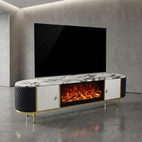 Meuble TV moderne en bois MDF blanc avec cheminée électrique à commande à distance et rayures verticales