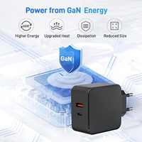 Adaptador de Corriente GaN de 65W con Tres Puertos, Tipo-C y USB, Carga Rápida PD y QC3.0 para Laptops y MacBook Pro (Enchufe EU/UK)