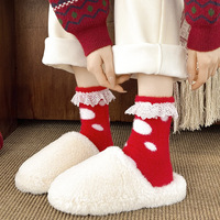Chaussettes pour femmes en tricot épais et doux, couleur rouge, pour l'hiver, écologiques, idéales pour tous les jours, cadeau de Noël