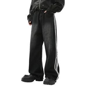 Prix de gros, logo personnalisé, streetwear, hip hop, jeans à jambes larges avec bandes latérales - Product Image 1