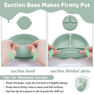 Ensemble de vaisselle pour enfant en silicone de qualité alimentaire bol d'alimentation pour bébé <span class=keywords><strong>assiette</strong></span> d'aspiration tasse de paille cuillère en bois fourchette pour enfants vaisselle - Product Image 6