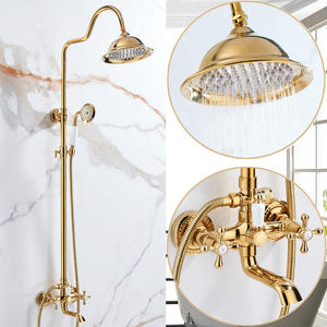 Robinet de téléphone à double poignée français vintage, ensemble de douche en laiton chaud et froid avec baignoire chromée et pommeau de douche, finition cuivre et or - Product Image 5