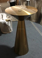 Table de cocktail ronde de luxe moderne en acier inoxydable doré sur pied pour événements commerciaux, mariages et location hôtelière