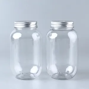 17 oz 20 oz 22 oz Empty Clear Plastic Disposable Milk Beverage Drink Juice liquid Containers Bottles with Aluminium Lid Cap