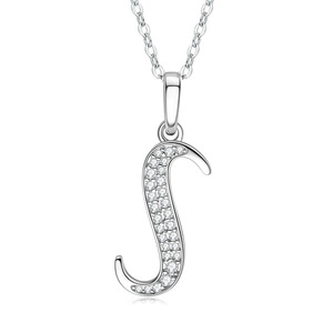 Collana con Ciondolo a S in Argento Placcato Rodio con Charm a Lettera in Cristallo, Stile Classico Unisex per Uso Quotidiano, Catena a Maglie - Product Image 1