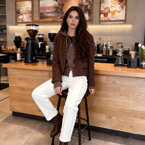 Elegante Conjunto de Chaqueta y Pantalón de Lana Marrón para <span class=keywords><strong>Mujer</strong></span>, Cálido y Suave, de Dos Piezas, Sudadera <span class=keywords><strong>con</strong></span> Capucha y Pantalón de Pierna Ancha de Cintura Alta - Product Image 1