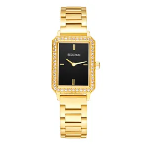 Relógio de pulso feminino luxuoso com diamantes, joia elegante, caixa quadrada e mostrador minimalista, presente para mulheres, relógio de quartzo