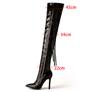 Botas de tacón súper alto de 35-42 cm para pole dance, botas largas hasta la rodilla para espectáculos, botas de cuero brillante de tubo alto y pierna delgada para mujer - Product Image 5