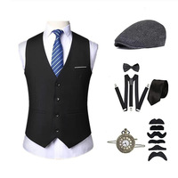 Ensemble gilet rétro années 20 avec montre de poche et cravate, gilet de costume en polyester à simple boutonnage pour homme adulte, idéal pour bal de promo