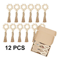 12 Stück Naturholz Perle Servietten ringe Weihnachten Elastic Boho Servietten ring Bauernhaus Servietten ring mit Quaste für Tisch Herbst Dekor