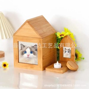 Solid Wood Pet Memorial <b>Urn</b> <b>Cat</b> Dog Photo Frame Rectangle Shape Durable Pet Caskets <b>Urns</b> - Product Image 1