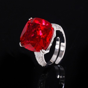 Fashion Jewelry Eco-friendly Copper 16*16mm Red Corundum Zircon Gold Plated Solitaire Diamond <b>Rings</b> Women for Engagement Promise - Product Image 3