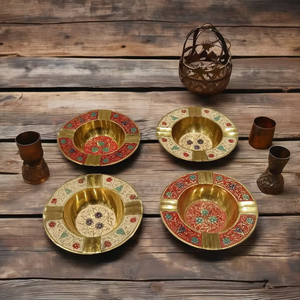 ที่เขี่ยบุหรี่ทองเหลืองทำด้วยมือสไตล์โบราณพร้อมงานเคลือบดีไซน์ทันสมัยและดั้งเดิม - Product Image 4