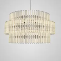 Lustre moderne à tubes de verre étagés, décoration de salle à manger de villa, cadre en métal nickelé, suspension en verre cannelé cylindrique