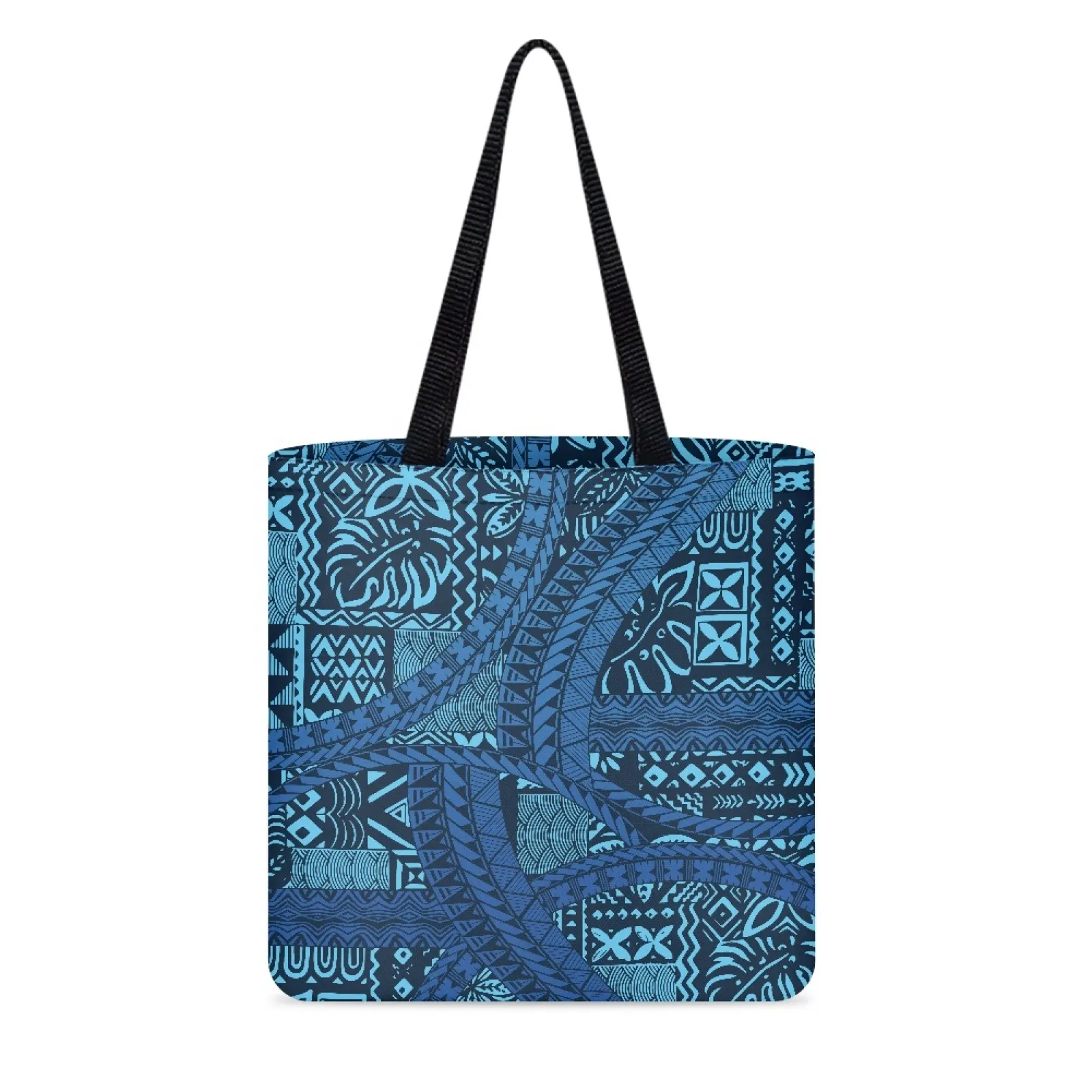 Wholesale Polynesian Reusable Tote Canvas Folded Shopping Bags With Logo Custom Casual Hawaiian Floral Printed Beach Women Bag