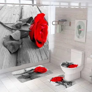 Hot Selling Luxus Dusch vorhang Druck mit Bade matte 4pc Set Dusch vorhang Set